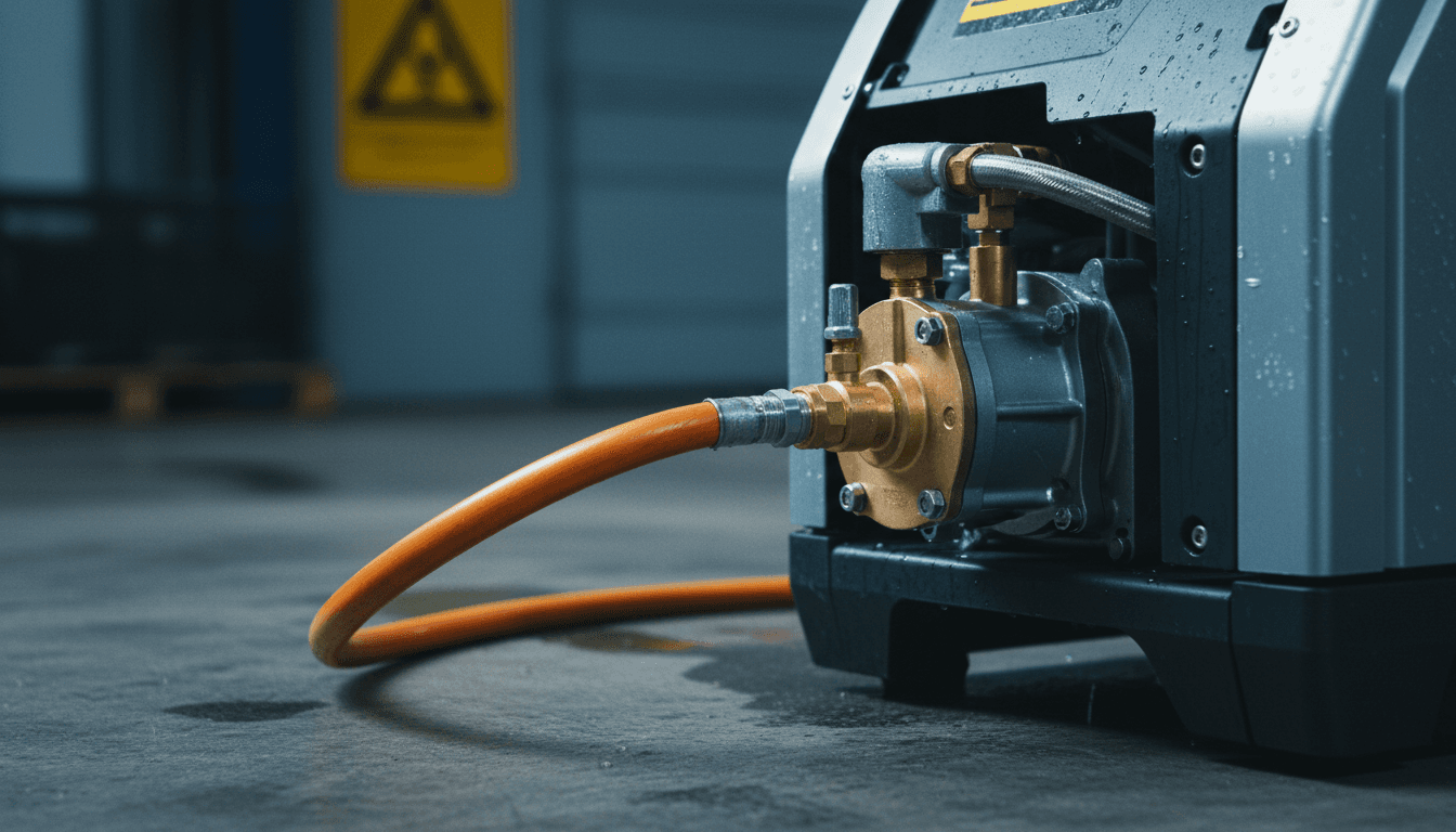 Pressure washer unit ready for sale on the warehouse floor
