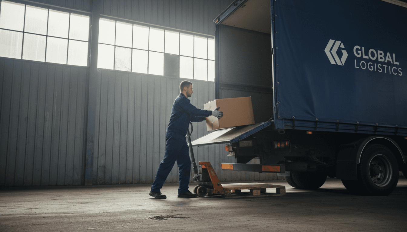 Worker loading a box of bearings onto a delivery truck for islandwide service